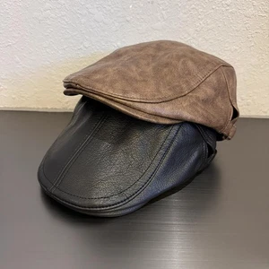 American Retro Leather Solid Color Mens and Womens Autumn Winter Casual Beret - Picture 1 of 23