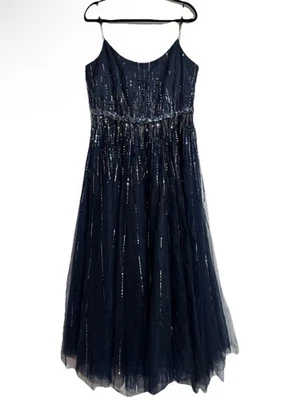 Maxi Vestido Mac Duggal 42098 Azul Adornado Línea A Talla 10 Nuevo con Etiquetas $998 Sin Capa Foto 1 de 4