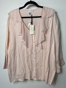 Marisa Chiristina Size 3X Linen Blend Button Down Shirt Blouse 3/4 Sleeve Peach - Picture 1 of 10