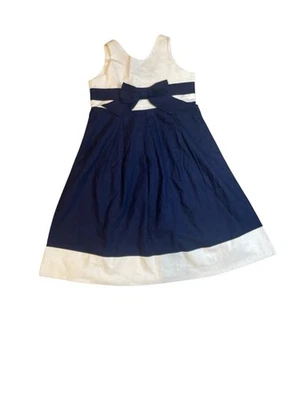 Vtg 90s Hartstrings Dress With Bow Girls Size 6 Nautical Navy & White Linen EUC - Image 1 of 3