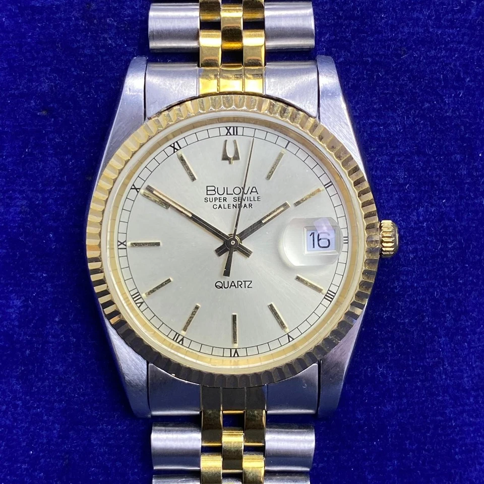 Rare Bulova Super Seville Calender Quartz Gold Dial Two Tone Date Swiss Watch - Image 1 of 4