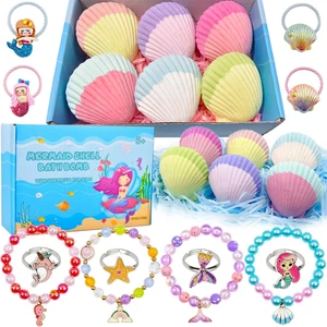 Mermaid Bath Bombs for Kids Girls with Surprise Inside, 6 Pcs Natural Fizzy Prin - Picture 1 of 12