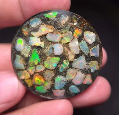 AAA Natural Ethiopian Multi Fire Opal Cabochon Opal Raw Crystal Doublet Gemstone - Image 1 of 4