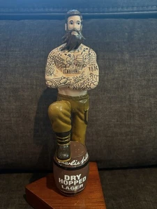 SCARCE CHARLIE WELLS”DRY HOPPED LAGER”INKED BREWMASTER BEER TAP HANDLE ENGLAND. - Picture 1 of 9