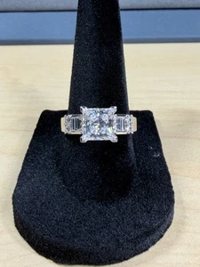 14K White Gold & Princess Cut CZ Cubic Zirconia 7mm Engagement Ring Size 7 - Picture 1 of 21