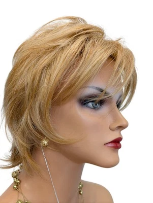 Peluca Celine sintética en capas cortas de calidad peluca profesional color rubio dorado Foto 1 de 4