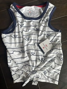 Vineyard Vines Target Girls' Striped Whale Line Tie Front Crewneck Tank White 6 - Picture 1 of 2