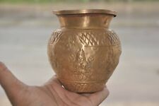 Old Copper Goddess Laxmi Engraved Handcrafted Holy Water Pot