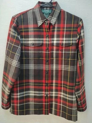 Camisa Polo Ralph Lauren a Cuadros Mujer Pequeña Botón Frontal Lana Peinada P/P Foto 1 de 4