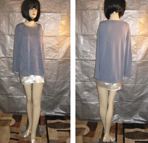 ALFRED DUNNER Woman Teen knit blouse sweater long sleeve bluegray+beads Petite L - Picture 1 of 7