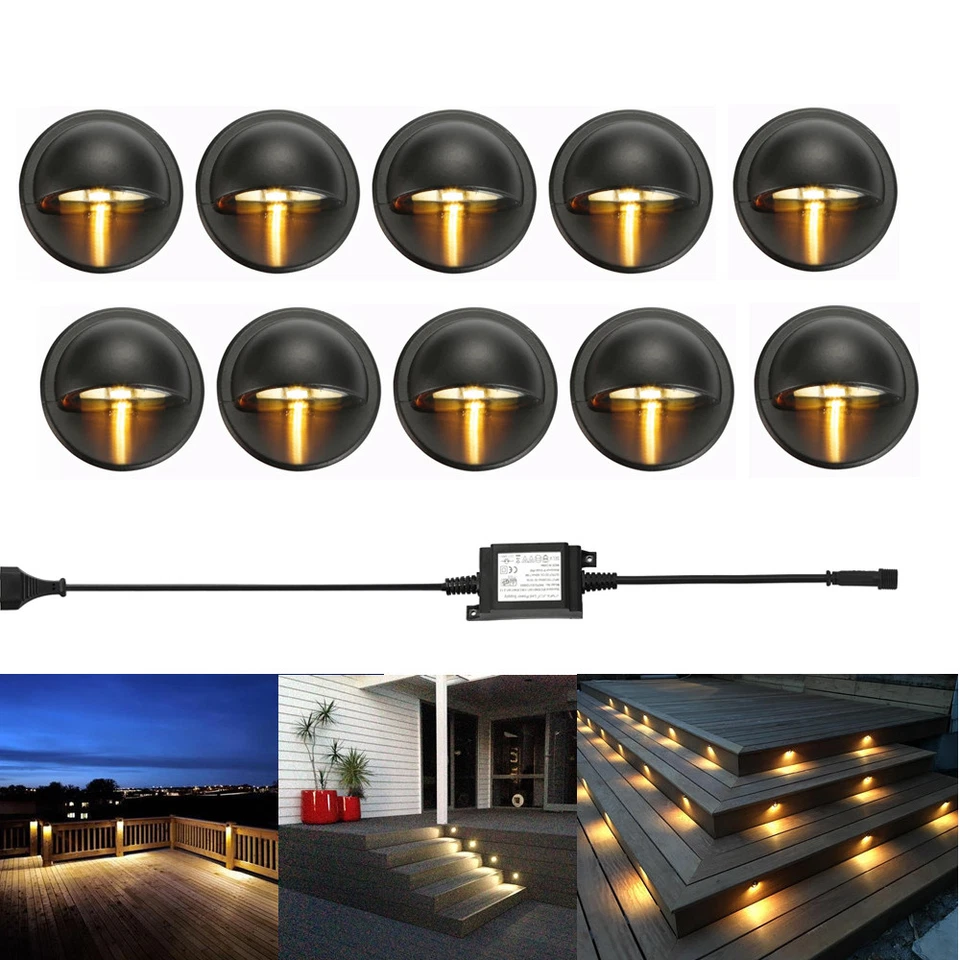 10pcs LED Deck Step Stair Light Outdoor Landscape Yard Lighting Low Voltage Kit