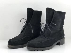 Stuart Weitzman Stepout Lace Up Booties Boots Black Suede Size 7.5 M - Picture 1 of 9