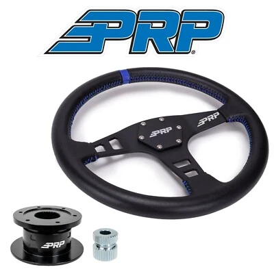 PRP Leather Steering Wheel Blue Stripe/Quick Release Hub For John Deere Gator - Image 1 of 4
