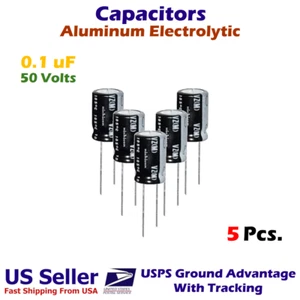 Capacitors (5) Nichicon Electrolytic .1 uf 50 Volt Radial Can Series VZ. - Picture 1 of 2