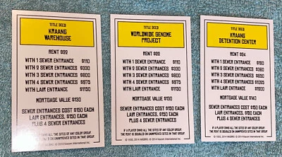 3 tarjetas de propiedad amarillas de repuesto Teenage Mutant Ninja Turtle Monopoly 2014 Foto 1 de 4