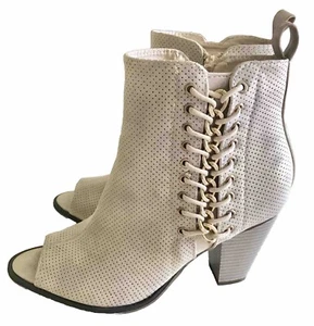 Forever Link Camilla-68 Stiefeletten champagnerfarben mittelhoher Absatz Spitzendesign seitlicher Reißverschluss Größe 8  - Bild 1 von 11