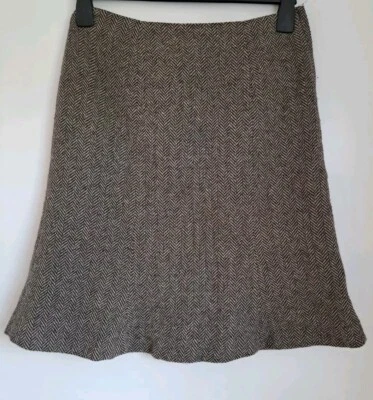 Gap Flared Herringbone Skirt UK10 Wool Mix W28 Short Grey Beige Flare Hem - Image 1 of 4