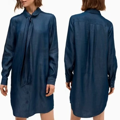 NUEVO SIN ETIQUETAS KATE SPADE Lyocell Denim Cambray Griffin Camisa Vestido EE. UU. 6 Cuello Pajarita Foto 1 de 4