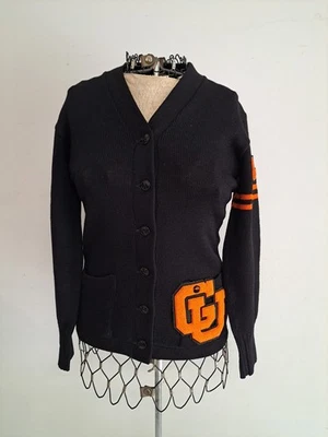 Suéter Letterman Vintage Viper Co "GU" College Negro y Naranja Talla 38 Foto 1 de 4