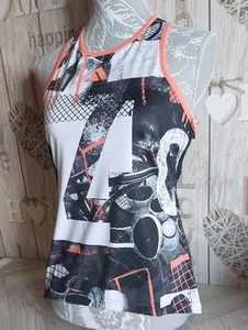 Adidas Tennis Women's UK 12 Slim Black White Coral Sleeveless Aeroready Tank Top - Picture 1 of 15