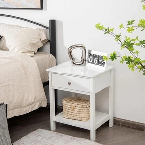 Costway Mesita de Noche Blanca de 1 Cajón con Cajón Estante de Almacenamiento Sofá de Madera - Imagen 1 de 9