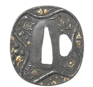 Japan antique bamboo Flower NTH paper Tsuba Shakudo Box sword menuki kozuka - Picture 1 of 10