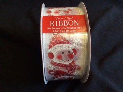 KIRKLAND Wire Edged Ribbon Roll 45 metres 2.5" Wide New Sealed - Snowman - Image 1 of 3