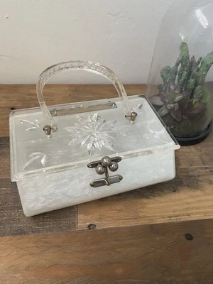 Cartera Caja Vintage Charles S Kahn Miami Lucite Blanco Perla Flor Diseño Foto 1 de 4