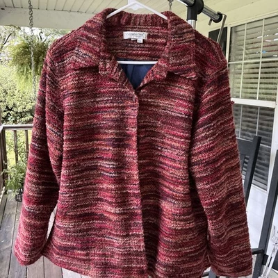 Chaqueta Coldwater Creek Petite XL Tejida Boucle Roja Marrón Multicolor Texturizada Usada en Excelente Condición Foto 1 de 4