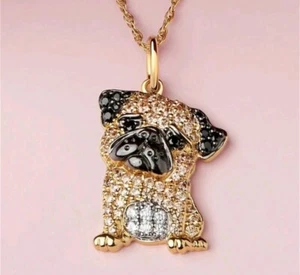 Collier Chien Carlin en strass, avec chaîne de 50 cm, Neuf - Picture 1 of 1