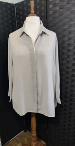 Vintage Marks & Spencer Long Sleeved Cream Silver Blouse Top Size 22 - Picture 1 of 13