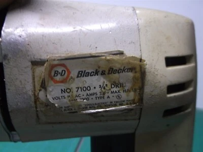 Vintage B&D Black & Decker 3/8" Drill No. 7100 - Works, No Chuck - Image 1 of 4