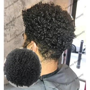 Afo Black Man Kinky Curly Men Toupee Durable Full Pu Base 100%Human Hair Wig - Picture 1 of 7