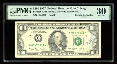 DBR 1977 $100 FRN Chicago STAR Fr. 2168-G* PMG 30 Serial G05476911* - Image 1 of 2