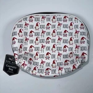 NWT RAE DUNN "XOXO Love Gnomes" Cosmetic Bag 9.5 X 4 X 7 Black Ivory Hearts - Picture 1 of 4