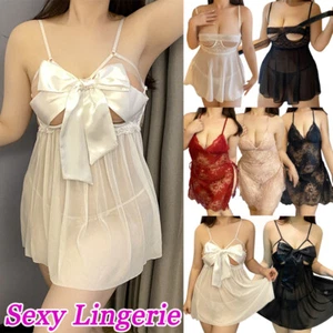 Women Sexy Lingerie Babydoll Dress Nightwear Thong G-string Set Lace Sleepwear - Picture 1 of 35