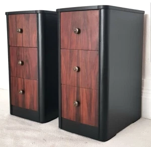 A pair of art deco walnut bedside tables, antique 1930s nightstands. - Picture 1 of 8
