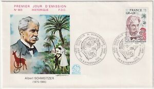 1975 FDC France - 100th Anniversary Albert Schweitzer - 0.80 + 0.20 Fr Stamp