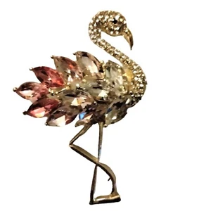 Rosa Flamingo Brosche Anstecknadel Strass Statement Küste Tropisch Tiki Beachy - Bild 1 von 4