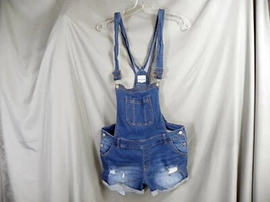Wax Jean Basic Denim Destructed Overalls Shorts Ladies Size L - Picture 1 of 7
