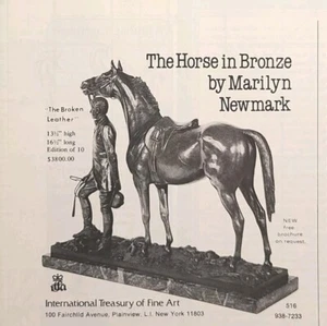 Escultura de caballo de bronce de cuero roto Marilyn Newmark anuncio impreso vintage 1979 - Imagen 1 de 4