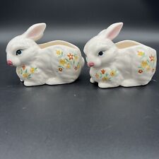 Vintage Pair Inarco Japan Bunny Planter Succulant Easter Floral Rabbit Hair