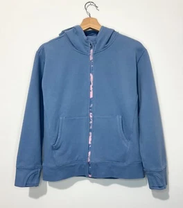 Athleta Girl Retroactive Full Zip Hoodie XL 14 Blue Thumb Holes Pockets Logo - Picture 1 of 9
