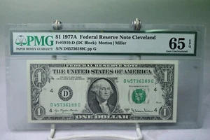 1977A $1 Federal Reserve Note Cleveland Fr.1910 PMG 65 EPQ #6189 - Picture 1 of 2