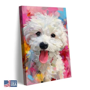 Dog Wall Art Colorful Posters for Home Decor Framed Cute Puppy Oil Painting - Picture 1 of 8