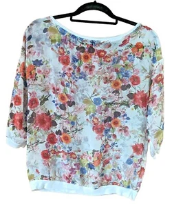 Bershka S White Floral Sheer Top T-shirt Blouse Summer Beach - Picture 1 of 10