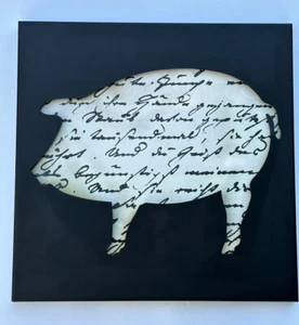 Decoración de pared vintage de metal negro silueta cerdo 13,5"" cuadrada - Imagen 1 de 4