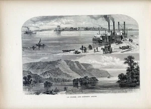 WISCONSIN, PAISAJE DE LA CROSSE 1874; aterrizaje en barco de vapor - paisaje sobre La Crosse - Imagen 1 de 1