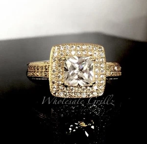 Ladies 14k Gold gp Cushion Cut Simulate Diamond Micro Pave Womens Fashion Ring!! - Picture 1 of 8