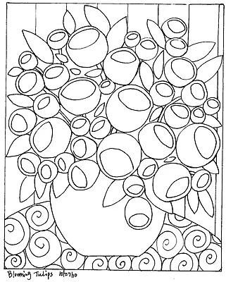 RUG HOOKING PAPER PATTERN Blooming Tulips ABSTRACT FOLK ART Karla G   - Image 1 of 2